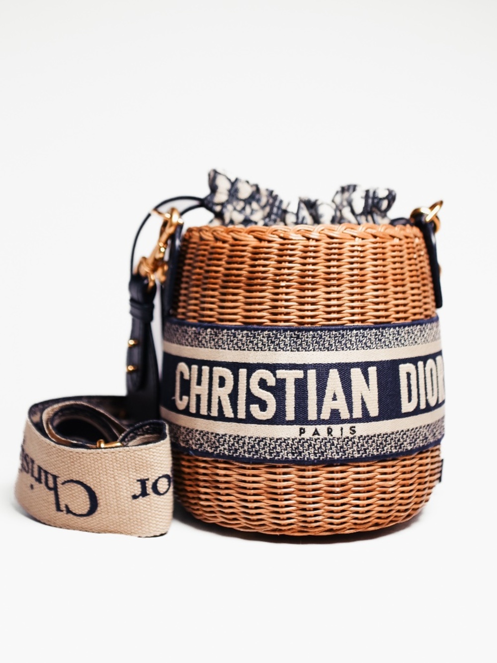 Christian Dior Oblique Wicker Bucket Bag Basket Bag